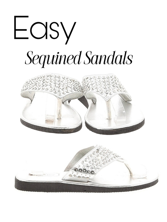 easy street Shoes - EASY Silver Studded Toe-Post Sandals - TSTRAP THONG FLIP FLOP sequined. 8